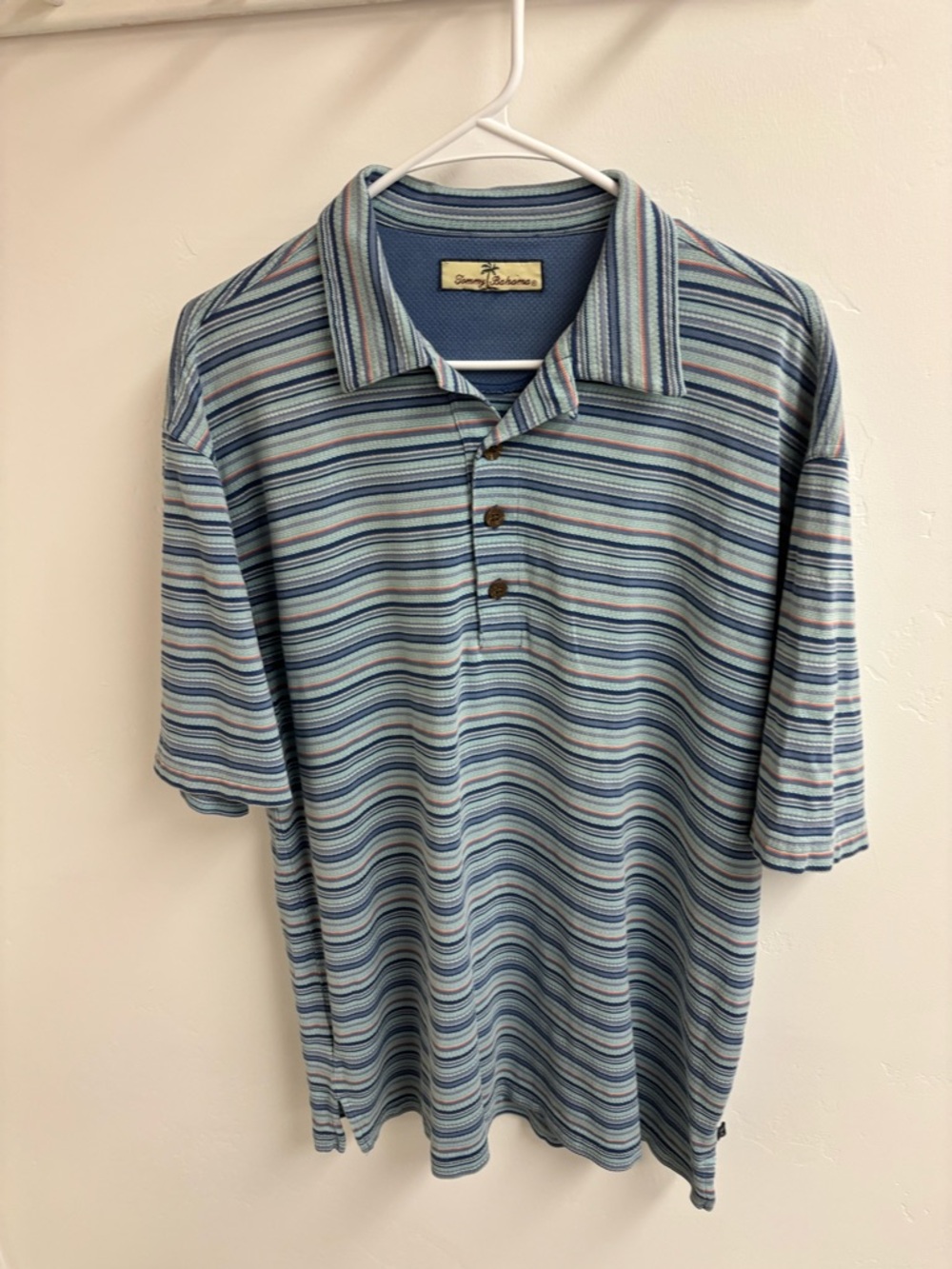 TOMMY BAHAMA POLO KNIT PULLOVER SHIRT SIZE CUT OUT *THINK  XL BLUE STRIPES